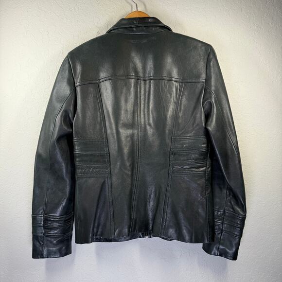 Women's Black Leather Motorcycle Zip Front Bike Jacket Size M - Picture 8 of 8